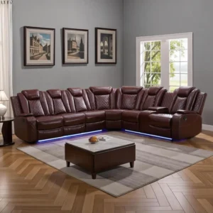 Recliner.Power Recliner Sectional Couches, Modern Leather L Shaped Modular Couch with Theater Recliner Seat, Lounge Reclining