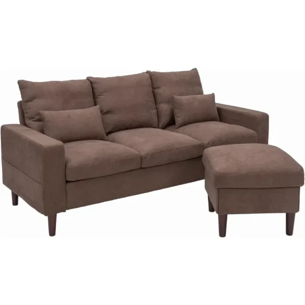 3 Seater Sofa with Ottoman Footstool Sofa Set, L Shape Corner Convertible Chaise Sofa,Couch Furniture for Living Room - Image 5