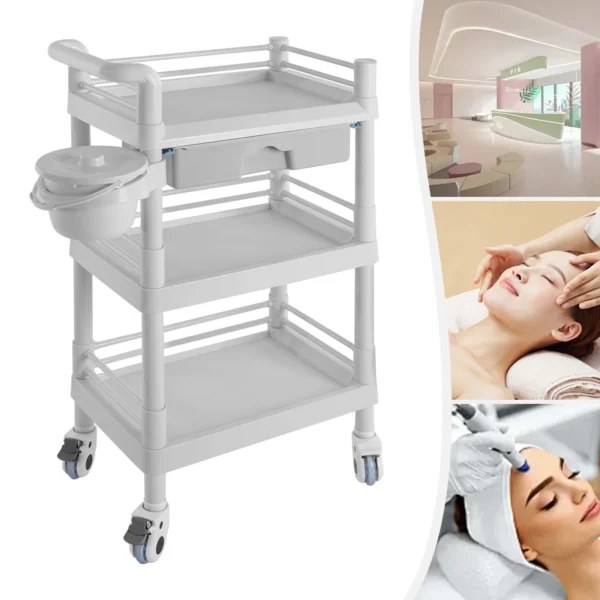 3 Tier Beauty Salon Trolley Salon Sart Miscellaneous Trolley Storage Trolley For Beauty Store Hair Salon（White） - Image 6