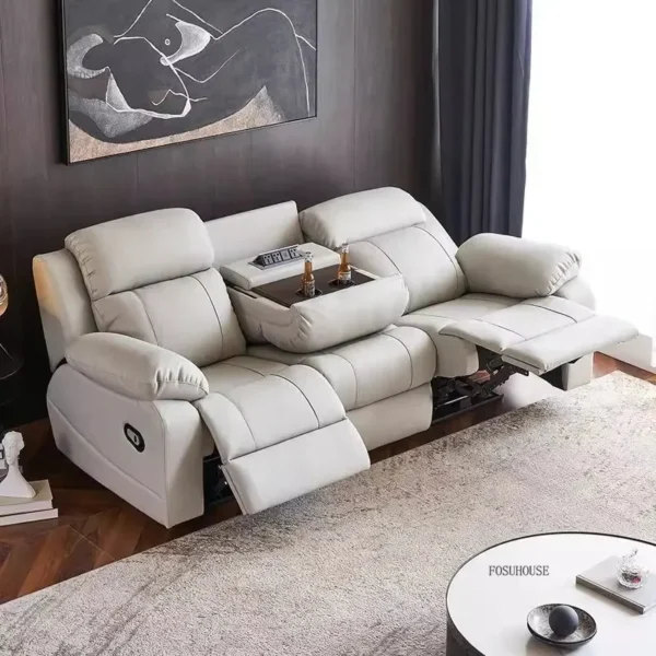 Light Luxury Living Room Sofaa Recliner Multifunctional Leather Sofa Home Theater Living Room Small Apartment Sofa Combination - Image 3