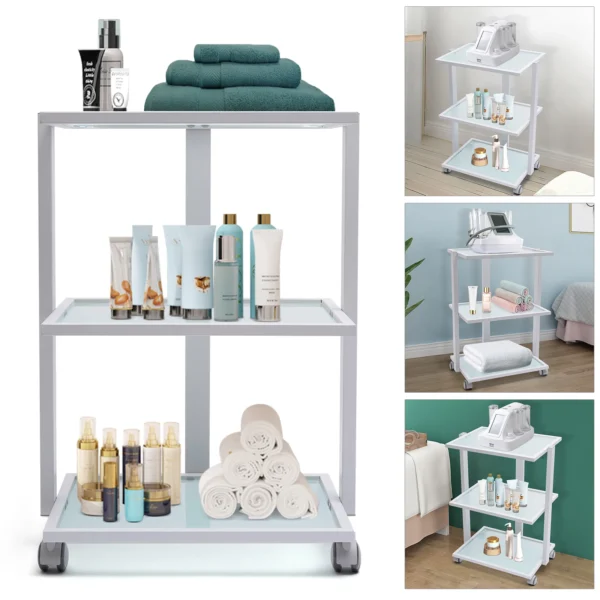 Salon Trolley Rolling Cart Beauty Tray Treatment Instruments Machine Organizer on Wheels 3 Tiers - Image 4