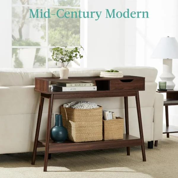 Mid-Century Modern Console Table, Sofa Table, Accent Furniture for Hallway, Living Room, Entryway Foyer Space-Saving w/Cubby - Image 3