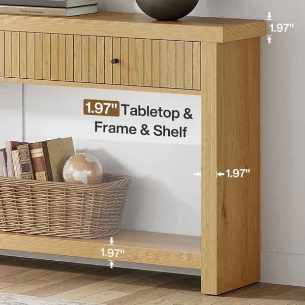 Wood Console Table with Drawers, Long Entryway Table, 70.9 inch Sofa Table Oak Furniture with Open Storage Shelves Wooden - Image 5