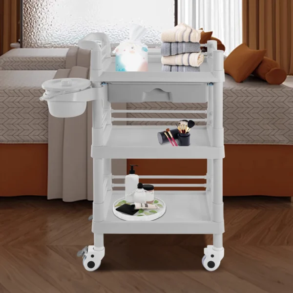 3 Tier Beauty Salon Trolley Salon Sart Miscellaneous Trolley Storage Trolley For Beauty Store Hair Salon（White） - Image 3