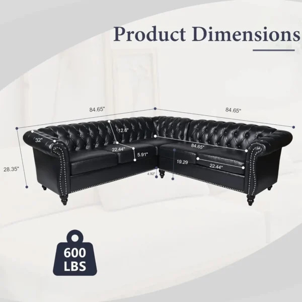Small Sectional Sofa Chesterfield Leather Couch Tufted Accent Sofa Scroll Arms Nailhead Living Room Office living room furniture - Image 3