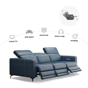 Linlamlim Genuine Leather Sofa with Power Recliners and Italian Leather Couch Multifunctional Theater Electric Reclining Seats