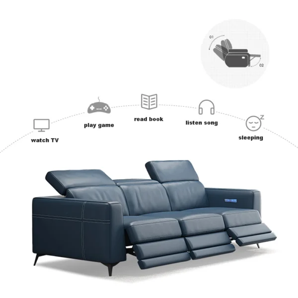 Linlamlim Genuine Leather Sofa with Power Recliners and Italian Leather Couch Multifunctional Theater Electric Reclining Seats