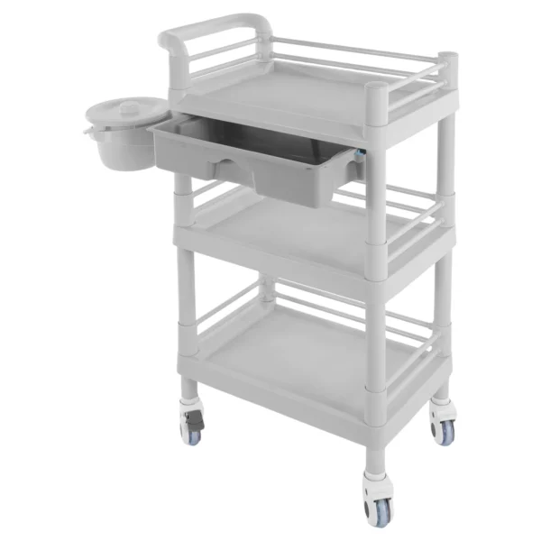 3-tier Beauty Trolley, Beauty Trolley, Salon Trolley with Drawer and Waste Bin - Image 2