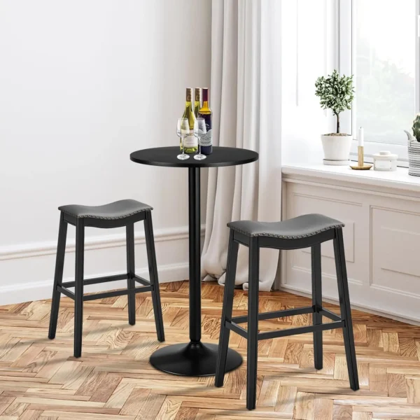 24” Round Top Pub Bar Table, Modern Circular Bistro High Table for Dining Room Living Room Kitchen Restaurant Home Bar, Black - Image 3
