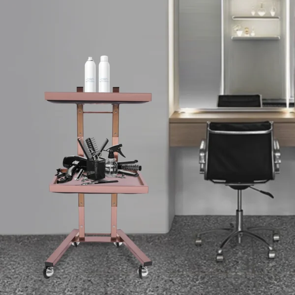 2-tier Salon Trolley, Hairdressing Trolley,Salon Rolling Cart with Trays and Wheels（Rose Gold）） - Image 8