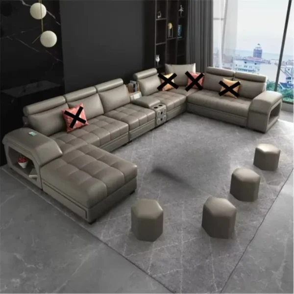 Leather Sofa, U-shaped Cross-section Lounge Chair, with USB Music Speaker, Connected To Bluetooth, Modern Furniture - Image 2